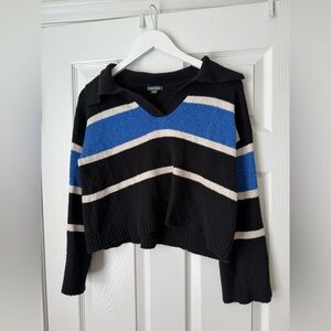 Wild Fable Black and Blue Striped V-Neck Sweater